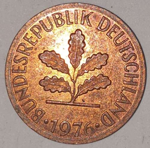 1976 J - 1 PFENNIG - ONE PFENNIG - GERMANY - FEDERAL REPUBLIC - (Copper Plated Steel)